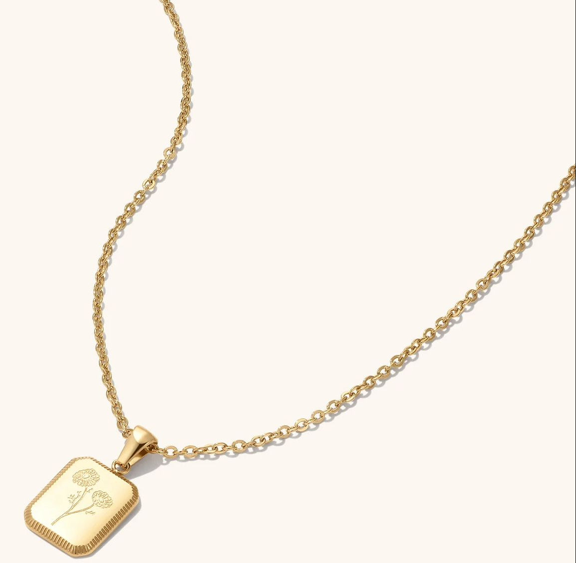 Engraved Flower Gold Necklace