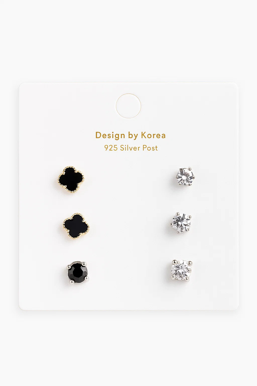1 pair of round black stone studs in silver-tone setting