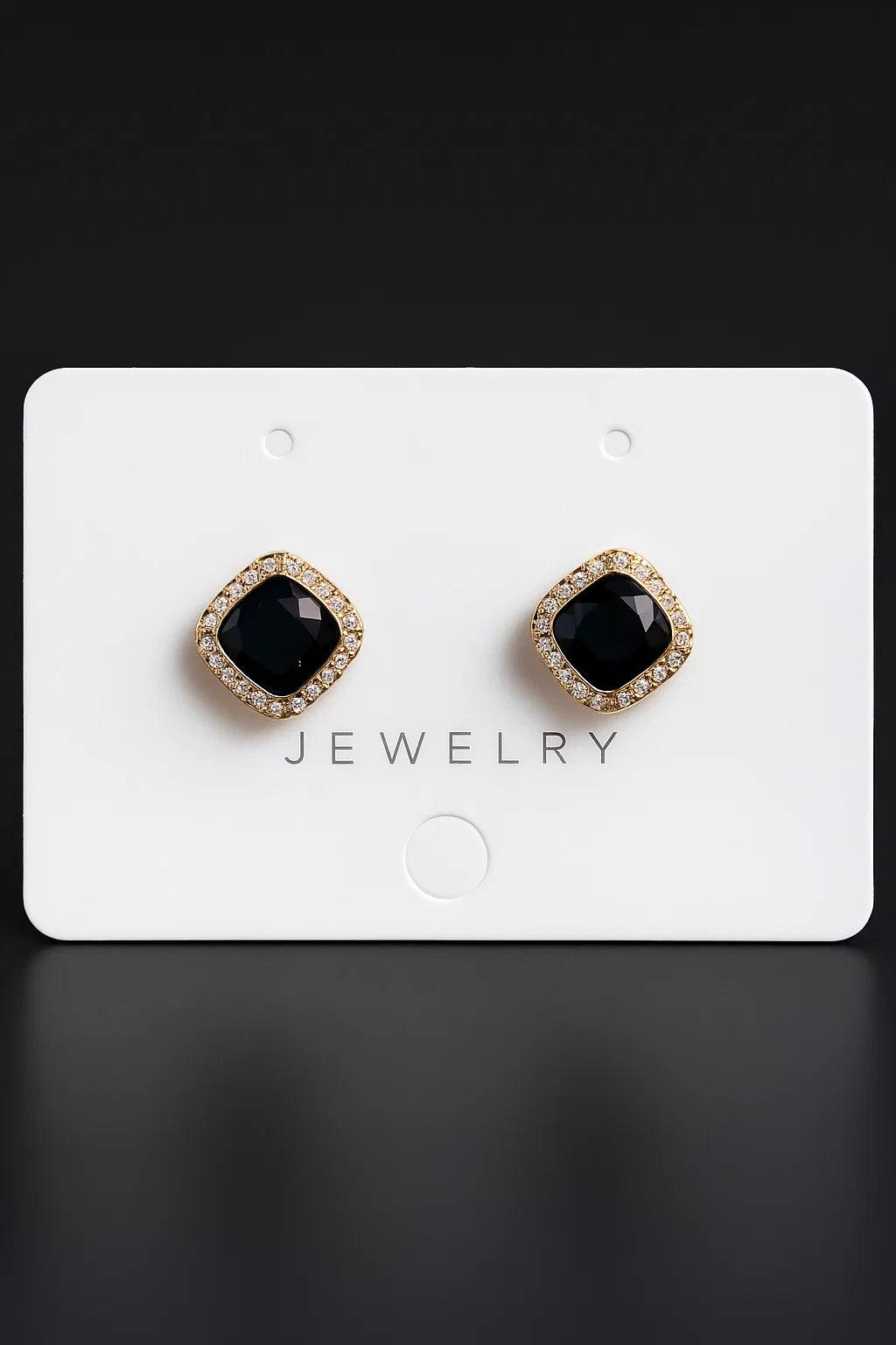 "Gold-Tone Cushion-Cut Black Stone Earrings"