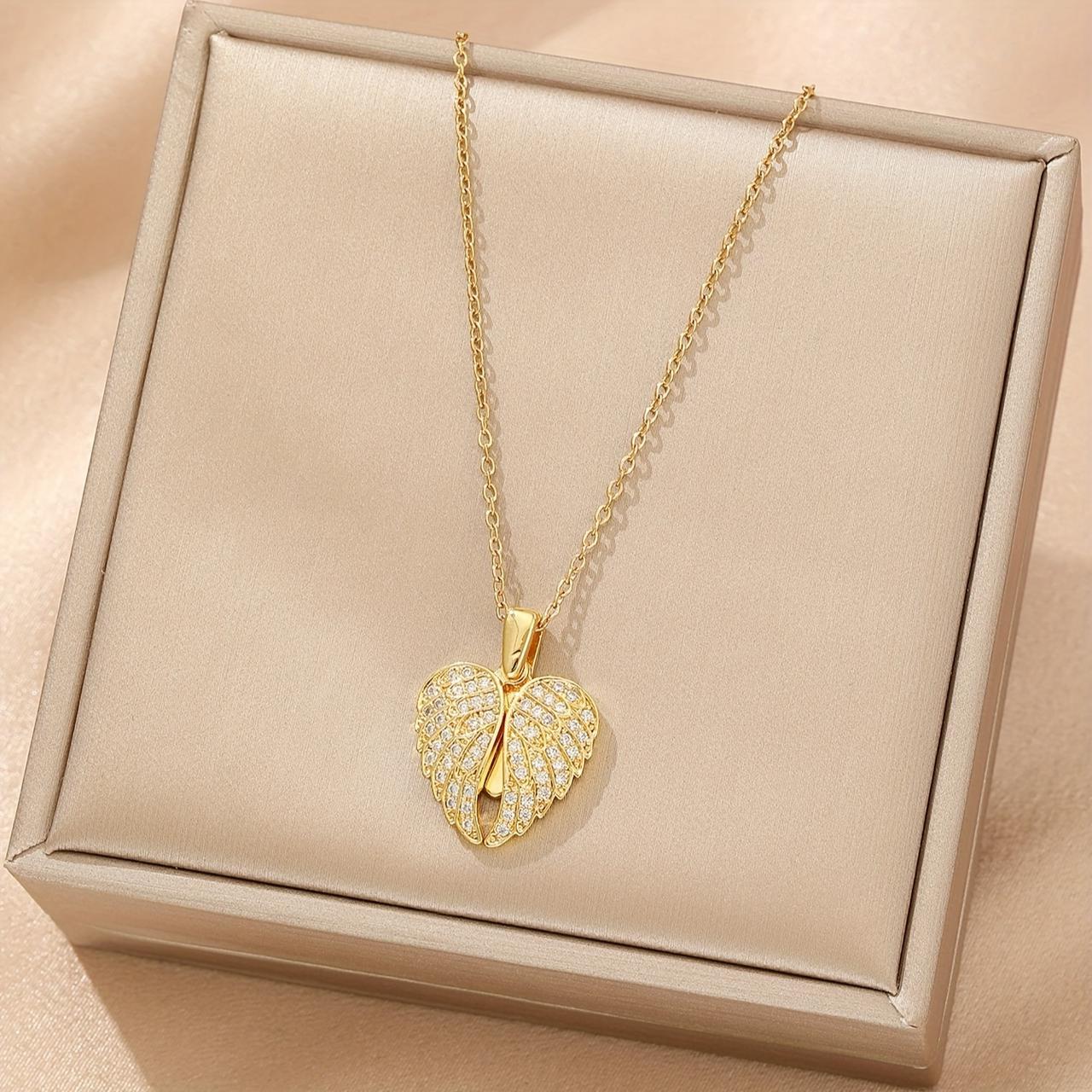 Sparkling Leaf Heart Charm Necklace