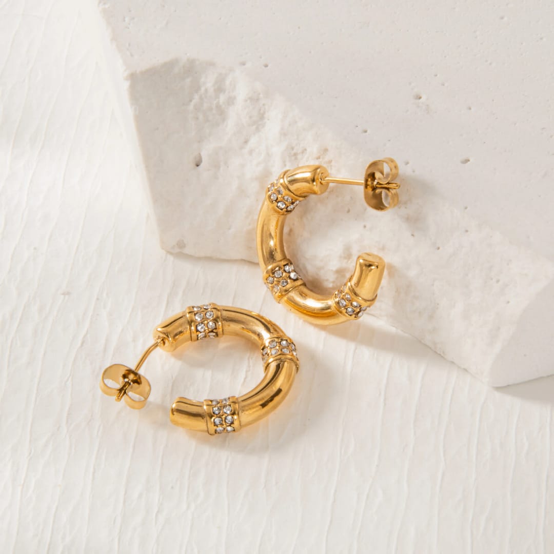 Gold Bamboo-Style Hoops