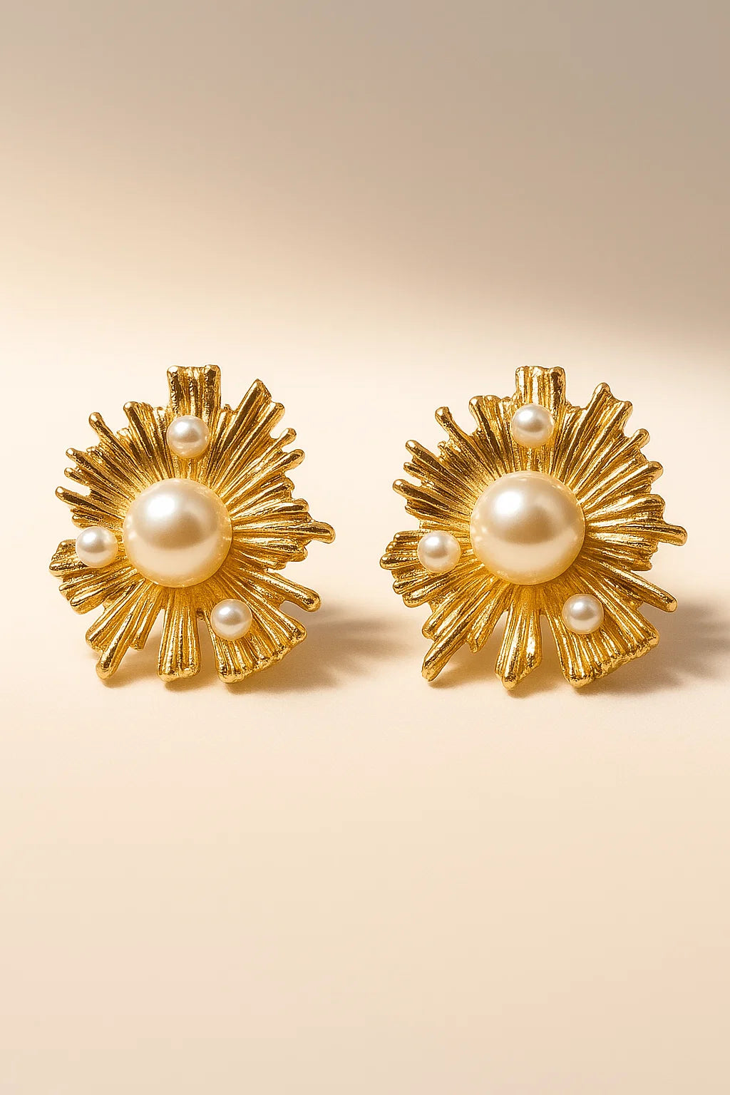 Sunburst Pearl Stud Earrings